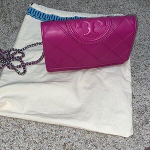Authentic Tory Burch Quilted Pink Chain Bag